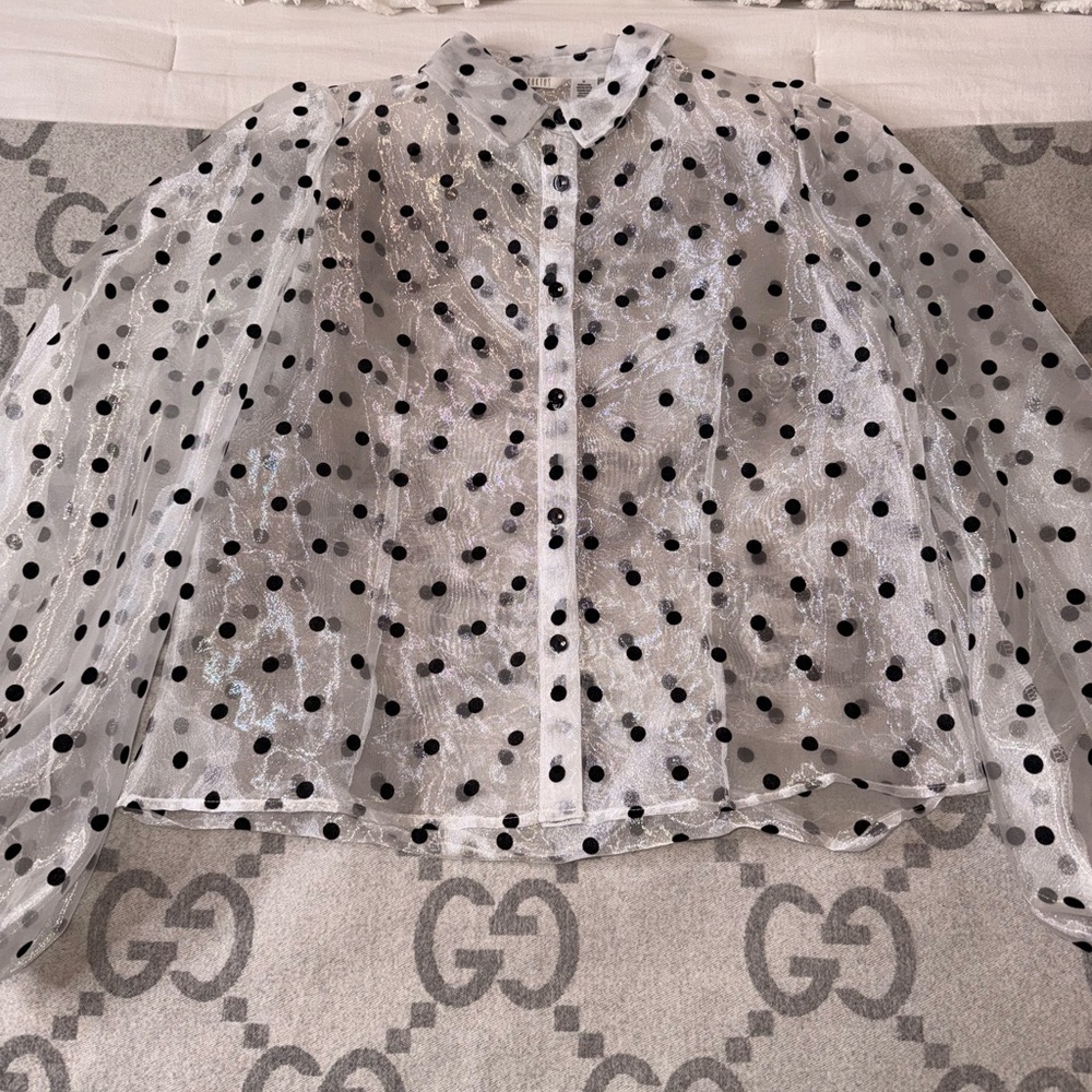 Kaktus Black and White Polka Dot Sheer Blouse